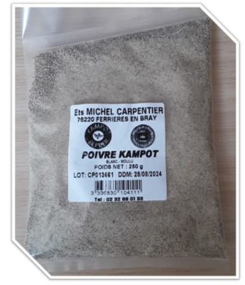 Poivre blanc moulu de Kampot IGP sachet de 250g